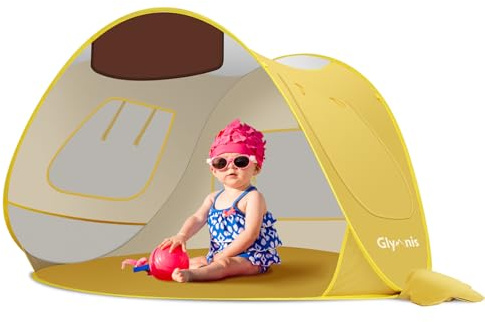 Glymnis Tente Plage Bebe, Pop Up Automatique, UPF 50+, Anti-UV, Ventilation | Montage 3-10s, Demontage Rapide, Fenetres Moustiquaire, Anti-Vent, Cordes Piquets, Convient Plage Camping Jardin