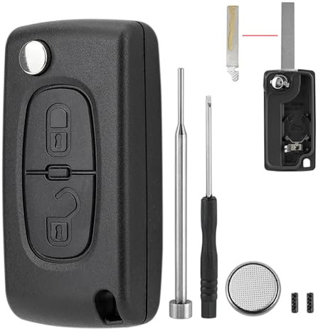 CE0536 Key Fob Case For Peugeot 207 308 3008 for CITROEN | 2 Button key fob cover for CITROEN C2 C3 C4 C5, with CR1620 Battery, Pin Removal Tool, HU83 Blade
