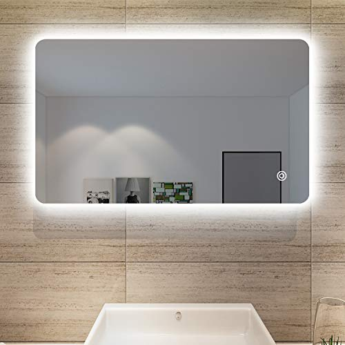 SONNI Badspiegel 100 x 60cm Badspiegel mit LED-Beleuchtung beschlagfrei Lichtspiegel IP44 LED Spiegel Wandspiegel mit Touch-Schalter Kaltweiß/Neutralweiß/Warmweiß