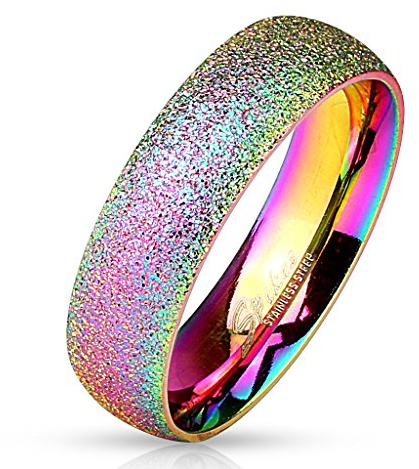 Paula & Fritz® Sand Glitzer 6mm breit Damen-Ring Verlobungs-Ring Freundschaftsring Herrenring Partnerring Edelstahl Chirurgenstahl 316L Regenbogen 57 (18)