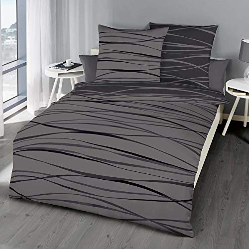 G Bettwarenshop Biber Bettwäsche Motion Zinn 1 Bettbezug 200 x 200 cm + 2 Kissenbezüge 80 x 80 cm