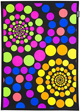 PSYWORK Schwarzlicht Stoffposter Neon | Spirals made of Dots | 0,5 x 0,7m | UV-aktiv | fluoreszierend | Wandbehang Stoffbanner Poster Wandbild Kunstdruck Dekobild Dekoration Wandteppich