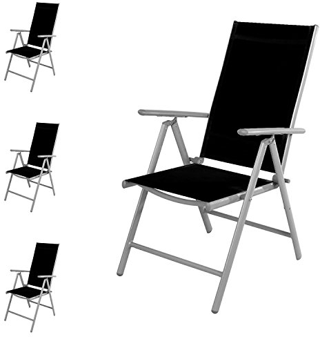Mojawo 4 Stück Gartenstuhl - Hochlehner 7-Fach verstellbar - zusammenklappbar - Klappstuhl - witterungsbeständiges Aluminium - wetterfeste Gartenmöbel - Silber/Schwarz