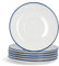 Nicola Spring Farmhouse 16cm Teacup Saucers - Set of 6 White Porcelain Tea Mug Plates with Blue Rims - Rustic Style - Fits 300ml Cups - Chip-Resistant & Dishwasher Safe