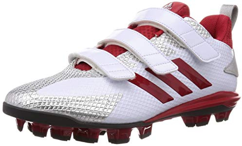 adidas Adizero Point AC Baseball-Stollen, geformte Softballschuhe, Crystal White Power Red Silver, 43 1/3 EU