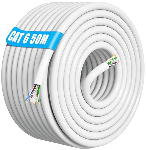 ikbc Ethernet Cable 50m White, Cat 6 Bulk Ethernet Cable 50m High Speed Internet Cable 50 meter, RJ45 Gigabit LAN Cable 23AWG Network Cable Weatherproof Installation Cable for Router Switch PS4/5 PC