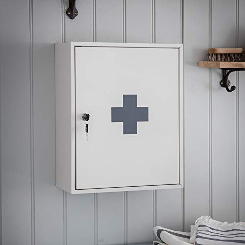 CKB LTD Medicine First Aid Medical Wall Mounted Cabinet Cupboard Locker with 3 Shelves & Lockable - Includes 2 Keys - Crafted in Powder Coated Steel H45 x W36 x D16cm