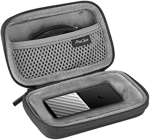ProCase Carry Case Hülle Schutztasche Festplattenhülle für WD My Passport 1 TB 2 TB 256 GB 512 GB USB 3.1-SSD, Tragbare Externe Festplattentasche Stoßfeste Harte Eva-Hartschalen-Reisetasche –Schwarz