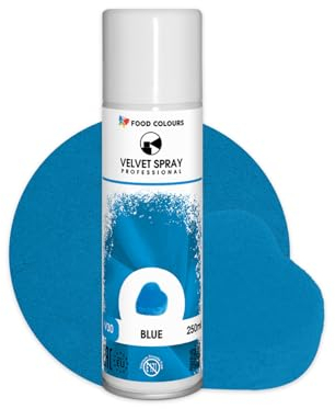 Food Colours Velvet Spray BLUE 250 ml Lebensmittelfarbe, Wildlederstruktur, Dekorieren von Kuchen, Pralinen, Schokolade, Zuckermassen, Monoporzionen