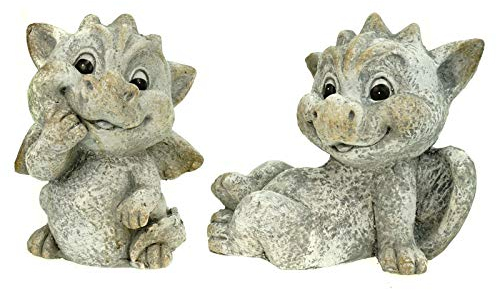 G. Wurm GmbH 2er Set Garten Drache stehend Steinoptik 23 cm Figur Gartenfigur Glück Skulptur