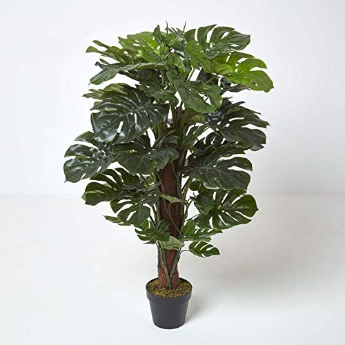 HOMESCAPES Arbre Artificiel Fausse Plante Verte Monstera en Pot, 120 cm