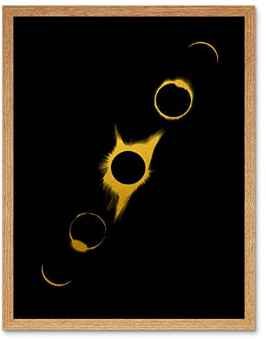 Artery8 Gold Effect Yellow Black Sun Lunar Eclipse Art Print Framed Poster Wall Decor 12x16 inch Gelb Wand Deko