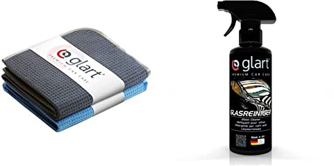 Glart Paño de secado, Azul/Gris, 70 x 40 cm + Limpiacristales (500 ml)
