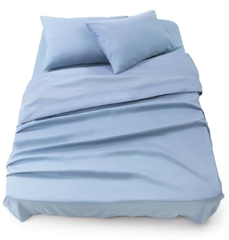 Blumtal - Parure da letto 150 x 200 in microfibra - 3 pezzi - Lenzuolo con angoli 150 x 200 + lenzuolo piano 2 persone (240 x 275) + 2 federe 50 x 80 - blu