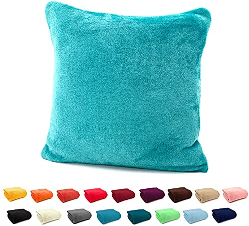 heimtexland ® Flanell Kuschel Kissen Super Soft Dekokissen Plüsch Typ380 Kissenhülle Petrol Türkis 40x40 cm