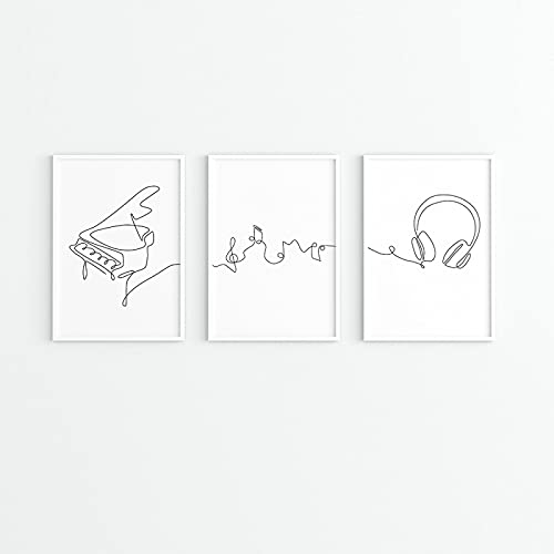 Minimalistische Musik Kunst Linie Zeichnung Poster Abstrakt Klavier Wandkunst Leinwanddruck Kinderzimmer Bilder Schlafzimmer Dekorativ 30x40cmx3 Rahmenlos