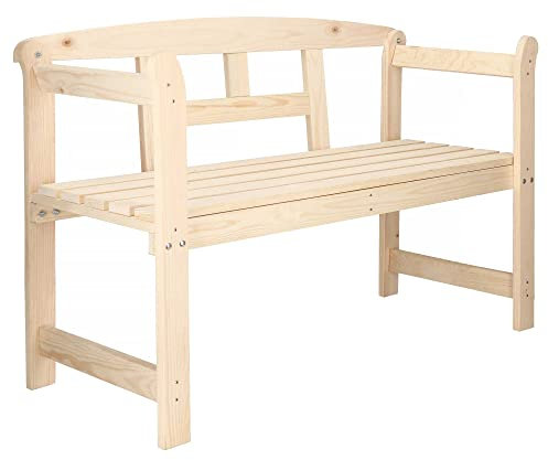 SPRINGOS Holzbank mit Armlehnen für 2 Personen Sitzbank Gartenbank 119 x 45 x 78 cm Landhaus-Stil massiv Rohholz