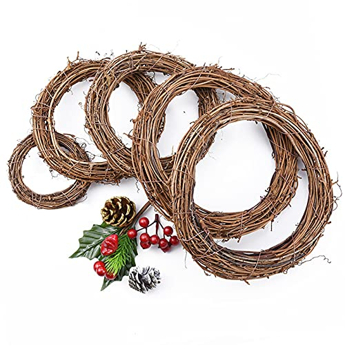 5 Piezas Corona de Ratán Corona Navideña de Ratán Guirnalda de Mimbre Natural Manualidades Bricolaje Corona de Navidad para Puerta Boda Festival Colgante de Pared Decoración (8, 12, 20, 25, 30 cm)