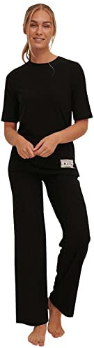NA-KD Pantalones Acanalados con Detalle de Parche Informales, Negro, XXXL para Mujer