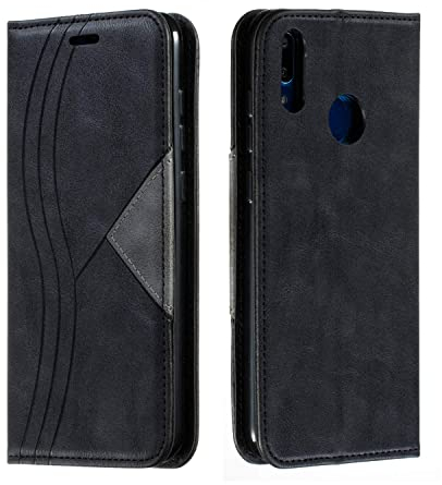 Repuled Schutzhülle für Huawei Y7 2019/Y7 Prime 2019, Schutzhülle aus PU-Leder, Premium-PU-Leder, mit Kartenfächern und Tasche, Magnetverschluss, Flip Ständer (schwarz)