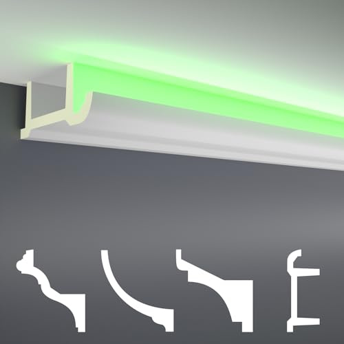 HEXIM LED Stuckleisten Muster - Indirekte Beleuchtung mit Deckenleisten aus PU, leicht & lichtundurchlässig- (20cm LED-17) Stuckprofil Profil