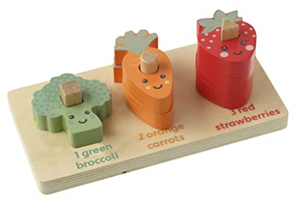 Wooden Stacking Toys - Counting Veggies Stacking Toy , Wooden Food Toys for 1 Year Old - Montessori Early Development & Activity Toys, Toddler Toys - Wooden Puzzle Board by Orange Tree Toys