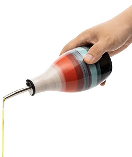 GUTE Cruet Keramik-Olivenöl-Spenderflasche – Töpferöl und Essig – 400 ml Essigflasche mit Ausgießer und Stopper – Olivenöl-Karaffe für Küche, Essig und Öl, 15,2 cm H 7,6 cm B (mehrfarbig)
