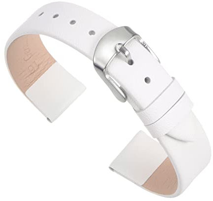sourcing map Echtleder Band 16mm Breite, Glatt Flach Leder Uhrenarmband für Männer und Frauen, Weiß