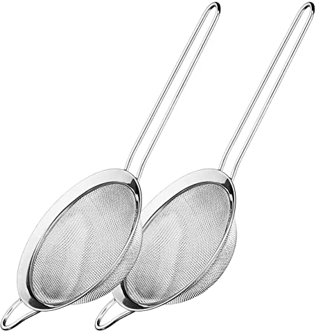 Blissify Colador de alimentos de acero inoxidable, 2 unidades, coladores y tamices de acero con marco reforzado, mango resistente para té, café, zumo, colador duradero sin bordes afilados (2 x 12 cm)