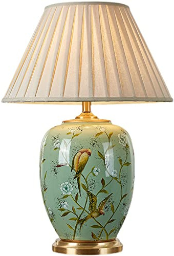 FAZRPIP 61 * 42 cm große orientalische Keramik-Tischlampe Wunderschöne Schlafzimmer-Nachttischlampe Cyan glasierte Keramik-Tischlampe mit glockenförmigem Lampenschirm Keramik-Schreibtischlampe