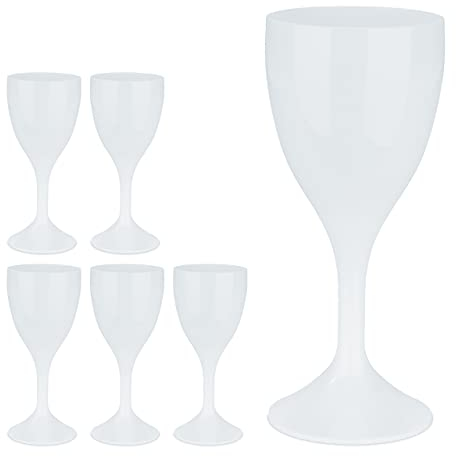 Relaxdays Weingläser Kunststoff, 6er Set, bruchfest & BPA-frei, 250 ml, Mehrweg Weißweingläser, Camping Weinkelche, weiß