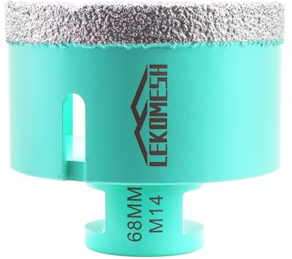 LEKOMESH Scie Cloche Diamant 68MM - Forets Carrelage Trépan Diamant Pour porcelaine Céramique Tuiles Marbre Granit Pierre Quartz Brasage Sous Vide Forets diamantés Filetage M14 pour Meuleuse D'angle