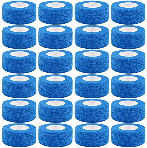 Fingerpflaster Selbsthaftend-24xPflaster Rolle(2,5cm x 5m),Pflaster ohne Kleber,Selbsthaftende Bandage,Elastisch Kohäsiver Selbstklebender Verband für Hand Zehen Sport (Blau)