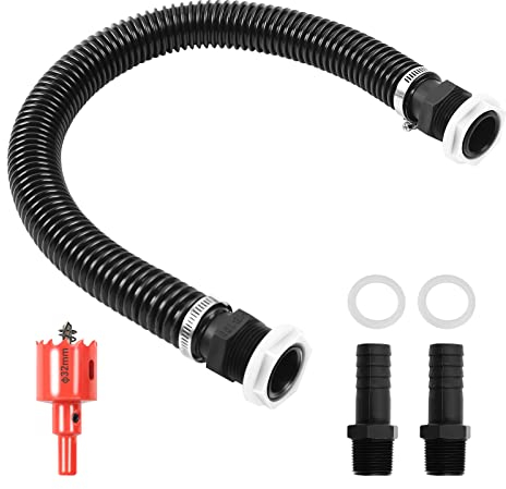 MaxEarn 1 Zoll (25mm) Regentonnen Verbindungsset inkl. 100cm Verbindungsschlauch und 2 Schlauchstutzen 25mm mit Kontermutter, Regentonnenverbindung für Fallrohr Regensammler Regenwasser-Tonnen