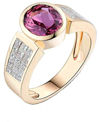 Lieson Gold Ring Frauen 750 18K, Trauringe Damen Breit Rund Turmalin 1.6ct mit Diamant 1.05ct Hochzeit Ring Gelbgold Gr.51 (16.2)