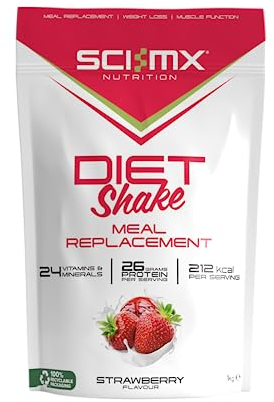 SCI-MX Diet Meal Replacement Shake - Strawberry Flavour - High Protein Shake + 24 Essential Micronutrients - Non-GMO - 1KG (18 Servings) 212 calories per serving
