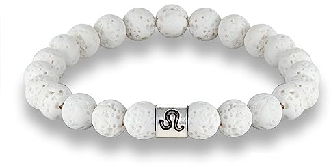 LODMLOER Löwe-Sternzeichen-Armband – 12 Sternzeichen-Konstellations-Charm, 8 Mm Perlen-Armbänder, Handgefertigte Vintage-Weiße Lavastein-Perlen, Elastische Armreifen, Damen-Schmuck, Geschenke, Löwe