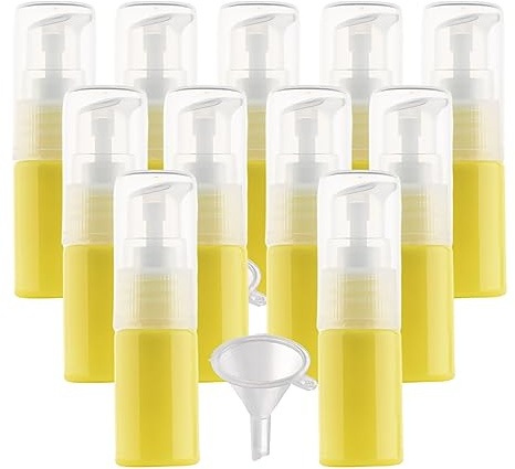 LusDoly 100 pièces 10ml Jaune Vide Bouteille Plastique Pompe Cosmétique Bouteille pour Lotion De Massage À L' Huile Cosmétique Lotion Essentielle