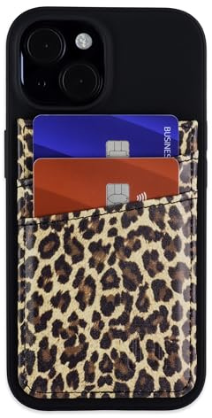 Dockem Porte-Cartes pour iPhone 15 avec Coque en TPU Recyclé et 2 Fentes pour Cartes Cousues, Étui en Cuir Synthétique Recyclé (N2R, Léopard/Guépard)