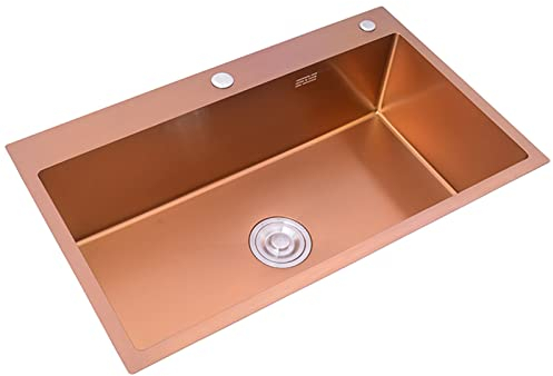 Fregadero De Oro Rosa Fregadero De Un Solo Tazón De Acero Inoxidable Fregadero De Cocina Hecho A Mano De 21 Cm De Profundidad Cuenco Individual De Cocina for El Hogar Con Accesorios (Color : Rose gol