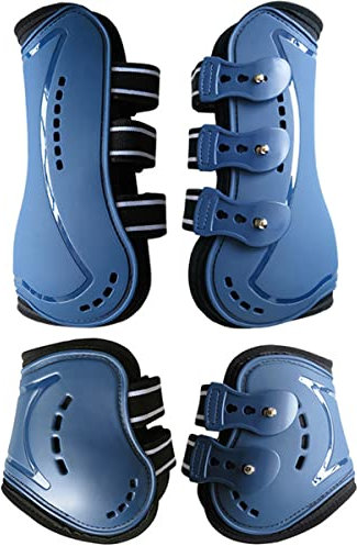 Wandrola Horse Boots Open Front Jumping Tendon Sport Boots Hind Streichkappen Sicherer Beinschutz Klassisch Atmungsaktiv Pferdebedarf 4er Set (M, Blau)