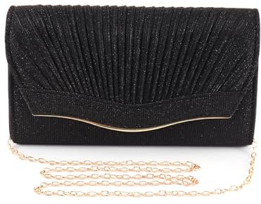 Lady Evening Clutch Bag Sparkling Women's Clutch Glitter Handbag Clutch Purse Formal Classic Shoulder Bag for Women Bride Wedding Banquet Prom Party, with Removable Chain for Formal Dress (black)