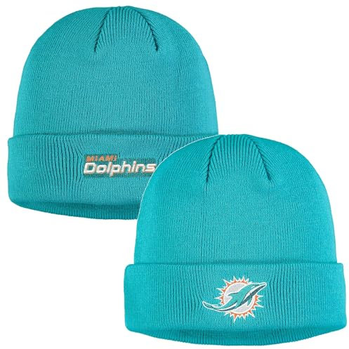 NFL Kids Youth 8-20 Offiziell lizenzierte Sideline Sport Knit Cold Weather Cuffed Beanie Mütze, Miami Dolphins - Aqua, Einheitsgröße
