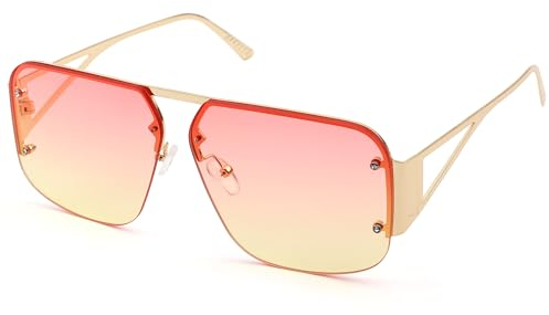 Pro Acme Pilot Sonnenbrille Frauen Männer Trendy Rimless Frame Retro Square Shades Large Metal Sun Glasses(A04 Farbverlauf Rosa Gelb)
