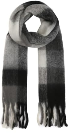 FASHION YOU WANT Damen Web Strickschal mit buntem Karo Muster und langen dicken Fransen, warmer Winter, Stola (S06)