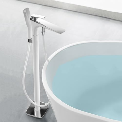 Badarmatur Für Badewanne Freistehend 36° Drehbar Einloch Badewanne Amatur Bodenstehend Unterputzdose,Weiß