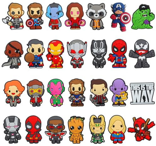 Yezmo Shoe Charms for Boys, 28 PCS Superhero Shoe Decoration Accessories for shoes for Kids Teens, Cartoon Character Sandals Charms (Multi-UK)