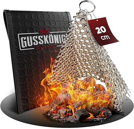 GUSSKÖNIG Gusseisen Ringreiniger (Rnig cleaner 20x20 cm)- Hochwertiger Edelstahl Ringreiniger für Effektive und schonende Reinigung von Gusseisenprodukten - Schützt Patina