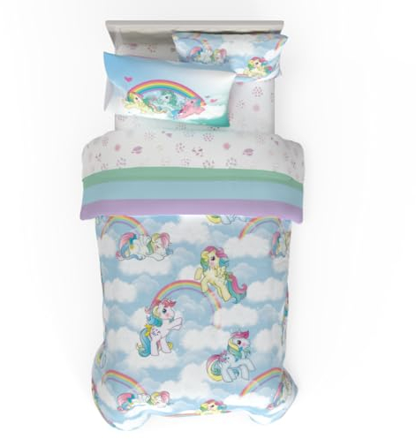 Franco Collectibles My Little Pony Classic Retro Rainbow Bedding 5-teiliges superweiches Bettdecken- und Bettlaken-Set mit Kissenbezug, Doppelbett, 100% offizielles Lizenzprodukt