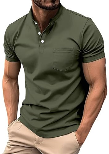 Amazon Deals Men's Army Green Vest Summer Short Sleeve Shirt Personalised T-Shirts Grandad Shirts Relaxed Fit Winter Shirts UK Sales Clearance